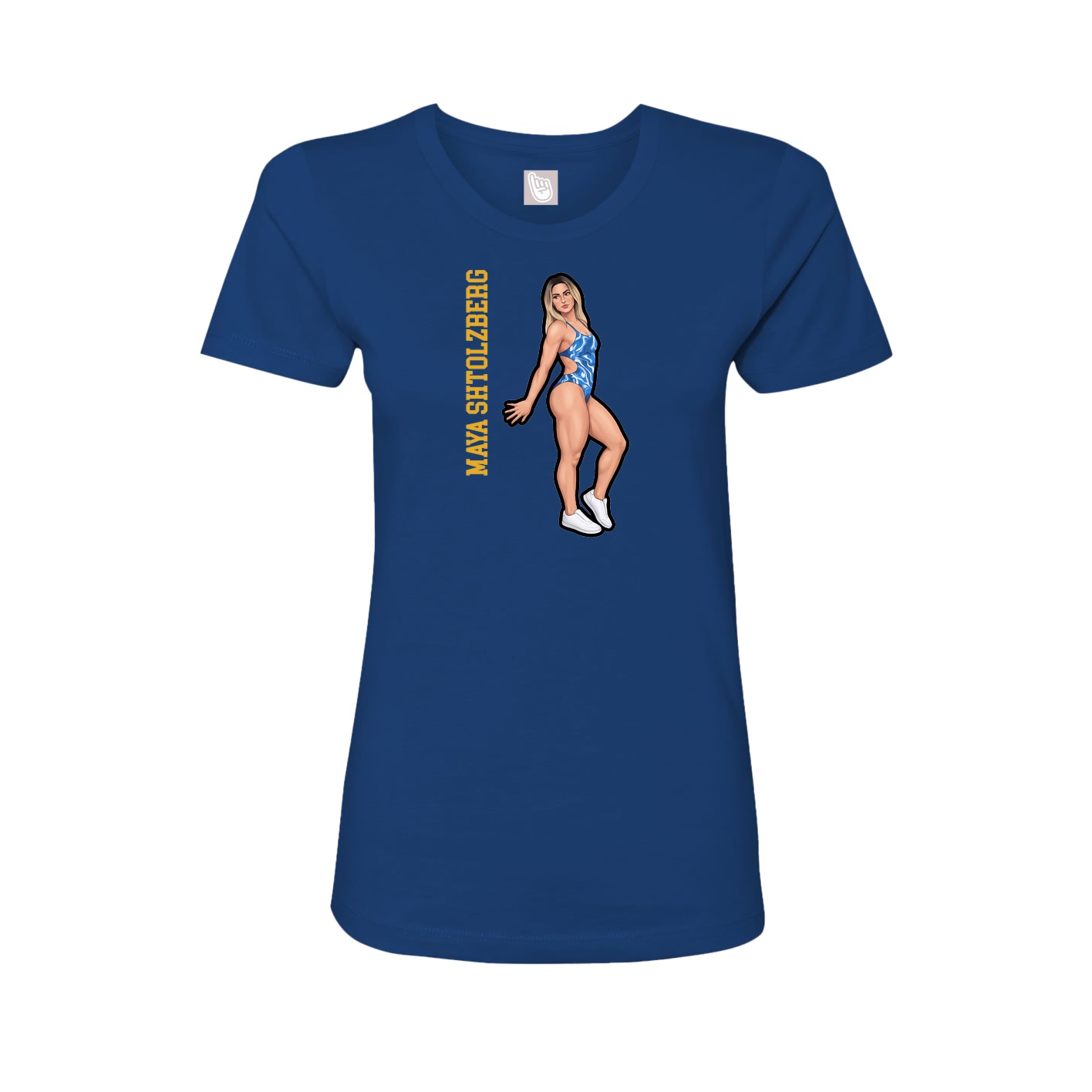 Fitted Women's Tee — Name Vertical in Royal