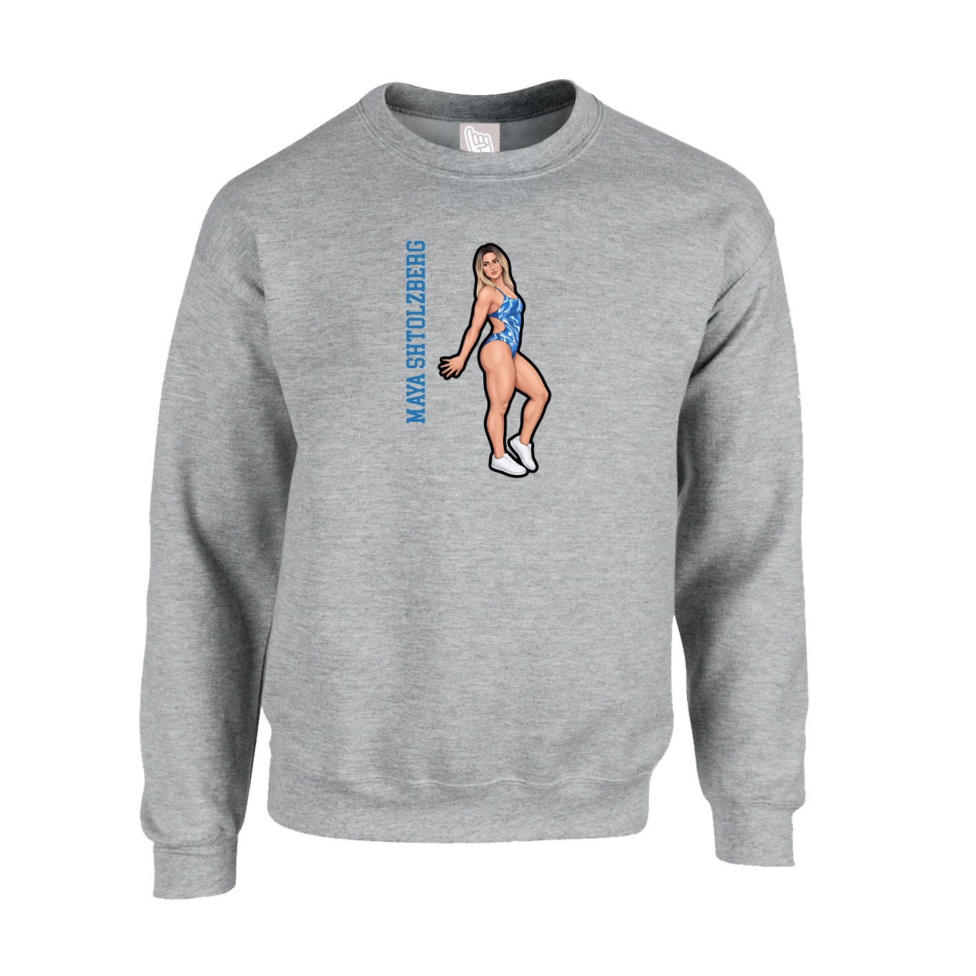 Fleece Crew — Name Vertical in Grey