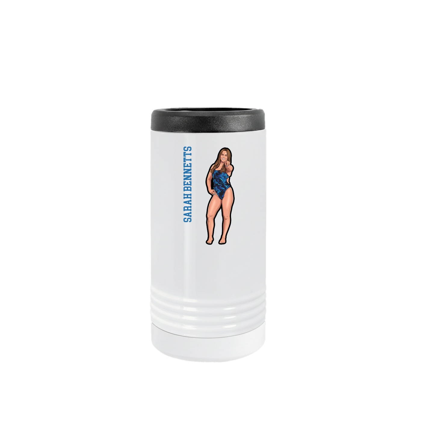 Slim Beverage Holder — Name Vertical in White