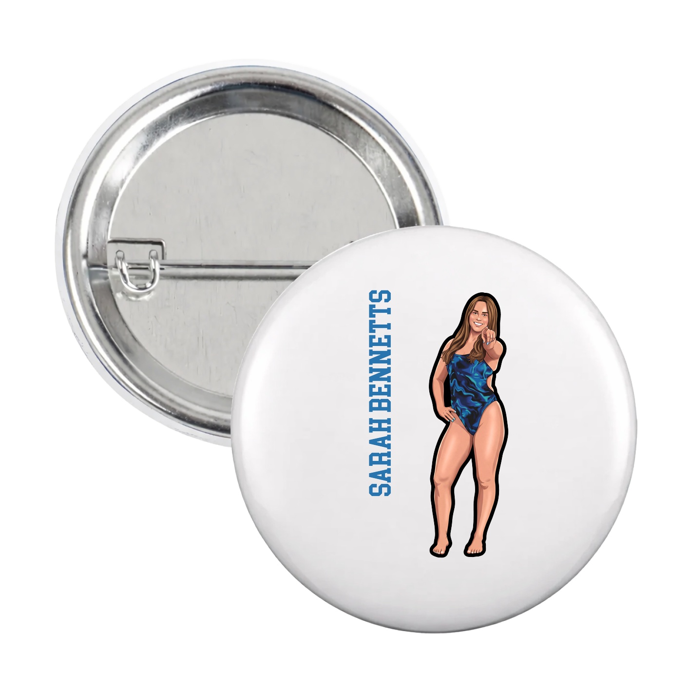 Game Day Button — Name Vertical in White