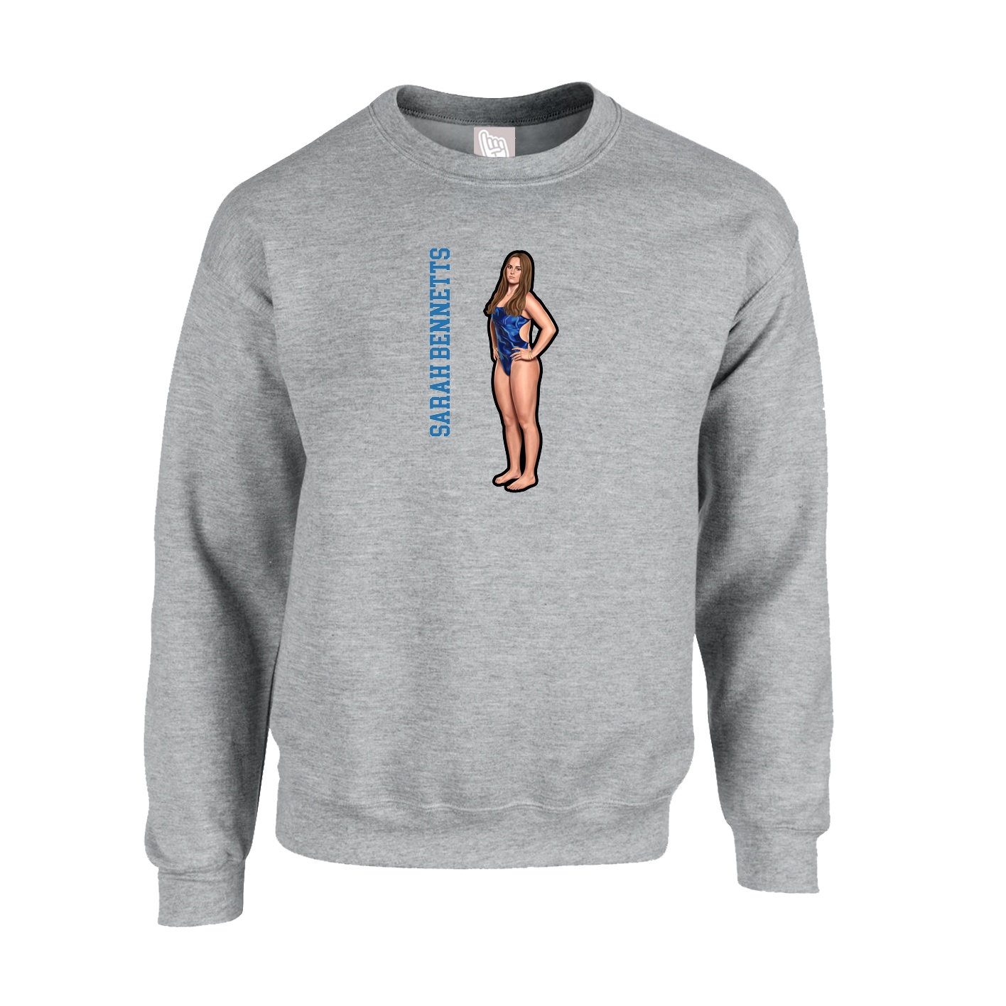 Fleece Crew — Name Vertical in Grey