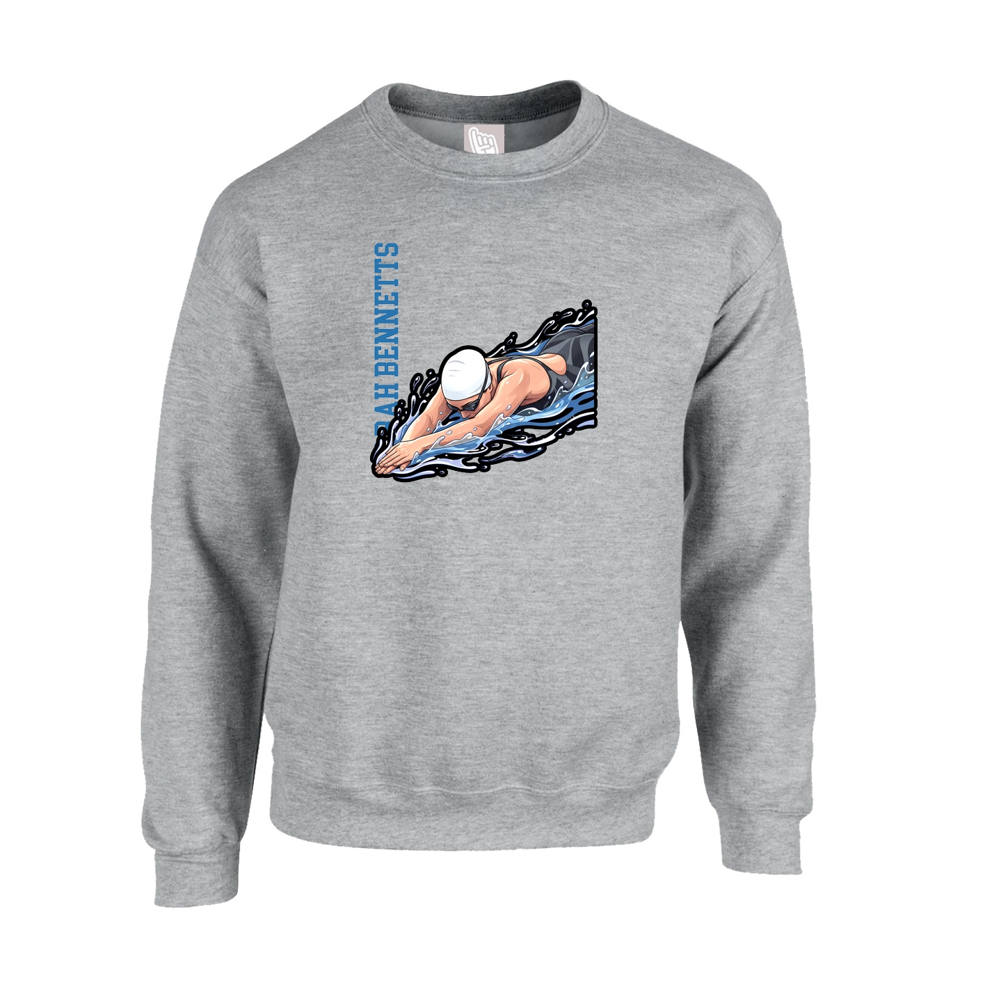 Fleece Crew — Name Vertical in Grey