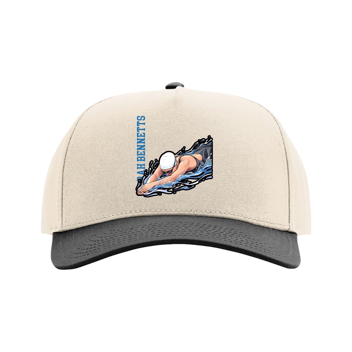 Full Fabric Five-Panel Champ Cap — Name Vertical in Cream/Black