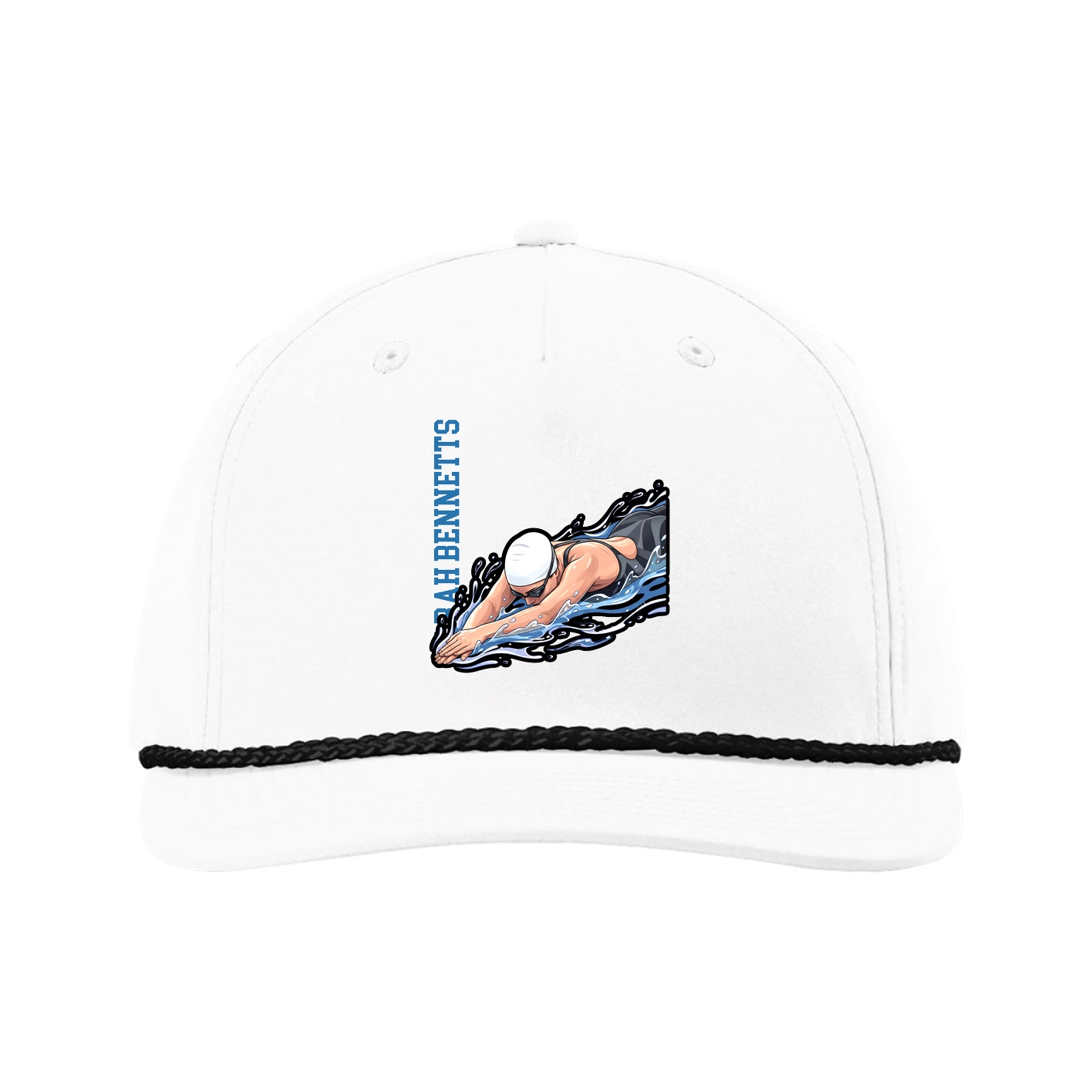 Five-Panel Classic Rope Cap — Name Vertical in White