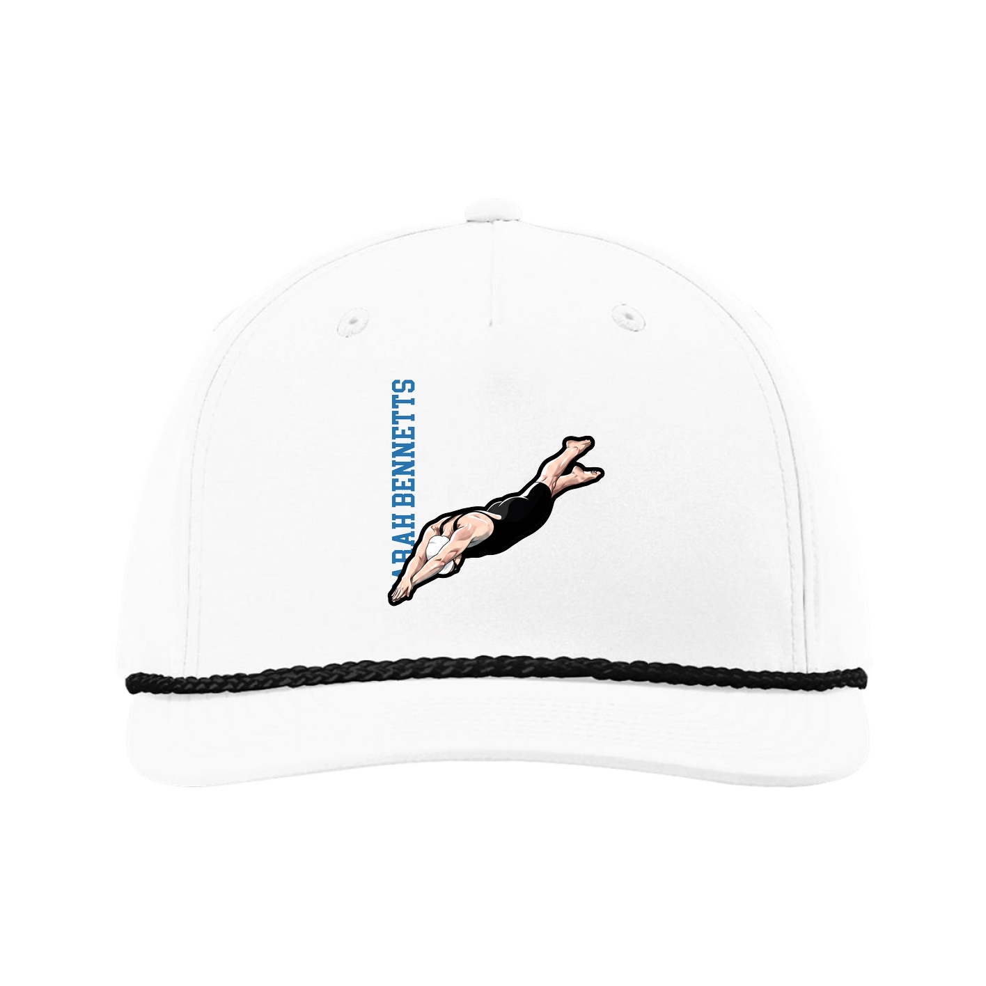 Five-Panel Classic Rope Cap — Name Vertical in White