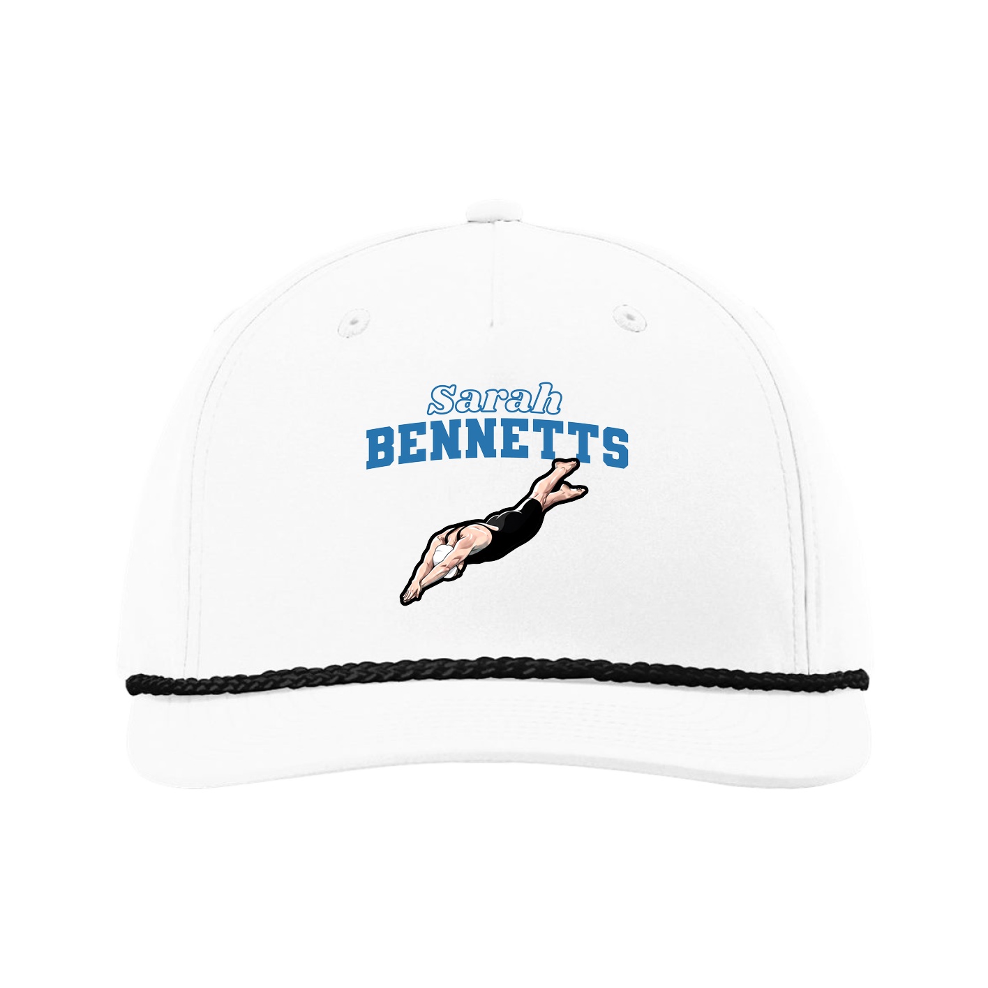 Five-Panel Classic Rope Cap — Name Arch in White