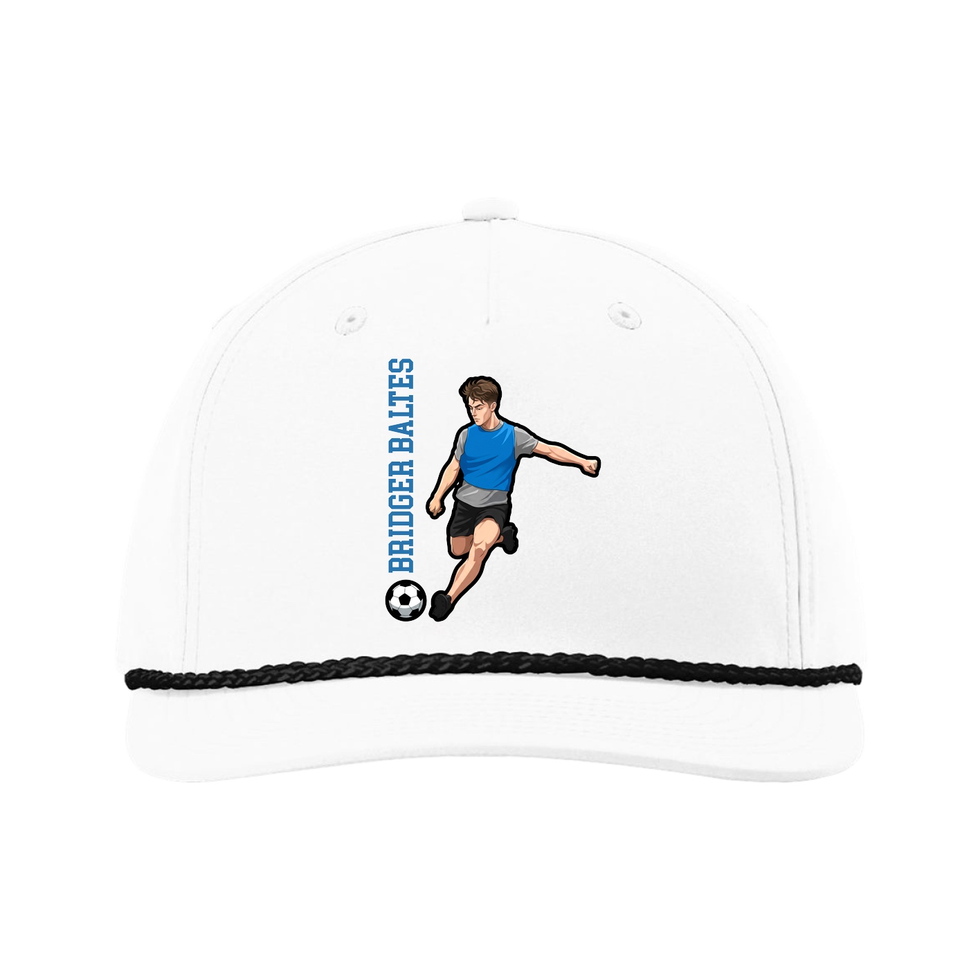 Five-Panel Classic Rope Cap — Name Vertical in White