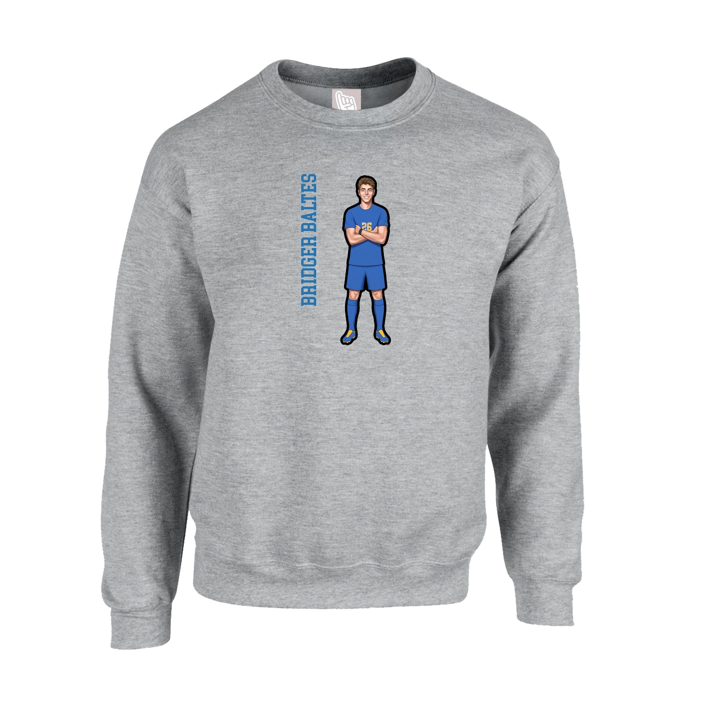 Fleece Crew — Name Vertical in Grey