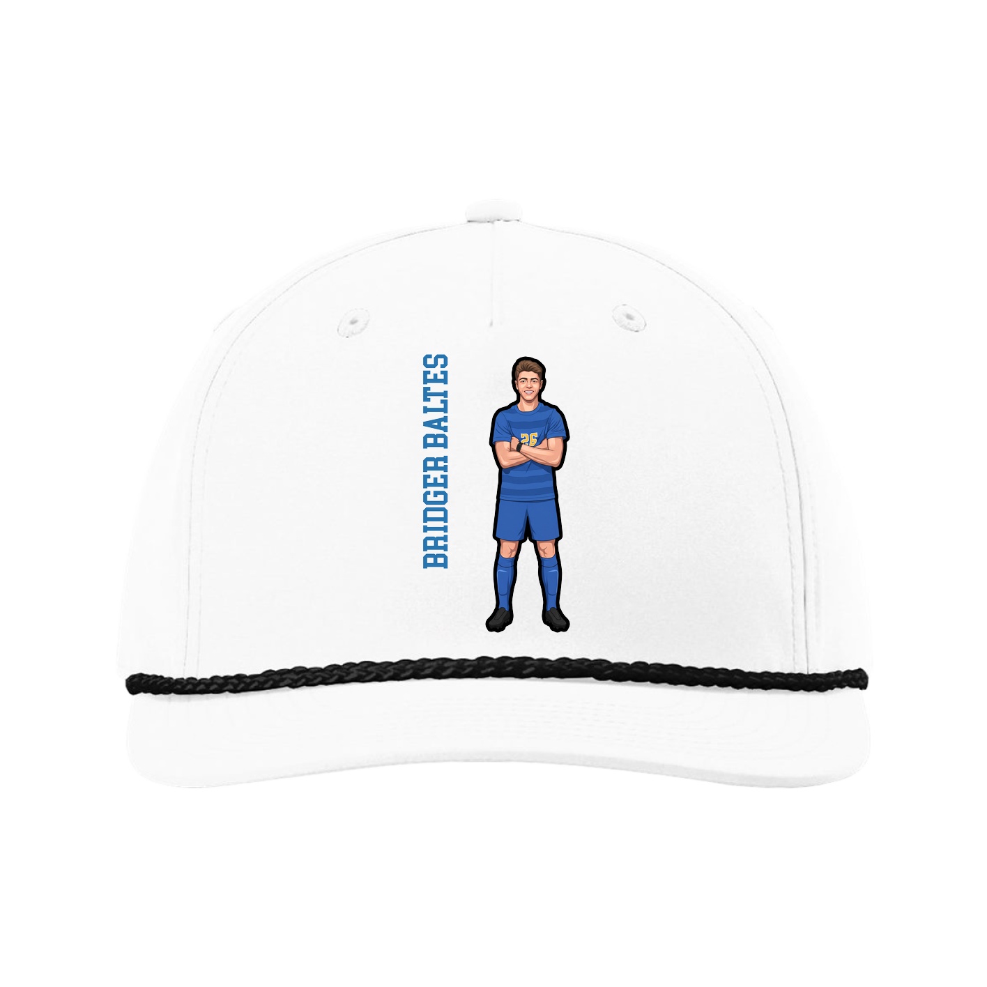 Five-Panel Classic Rope Cap — Name Vertical in White