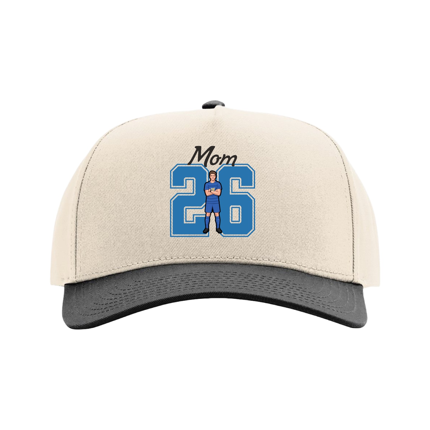 Full Fabric Five-Panel Champ Cap — Mothers Day Shirsey in Cream/Black
