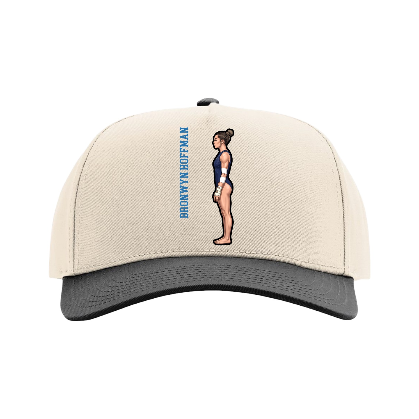 Full Fabric Five-Panel Champ Cap — Name Vertical in Cream/Black