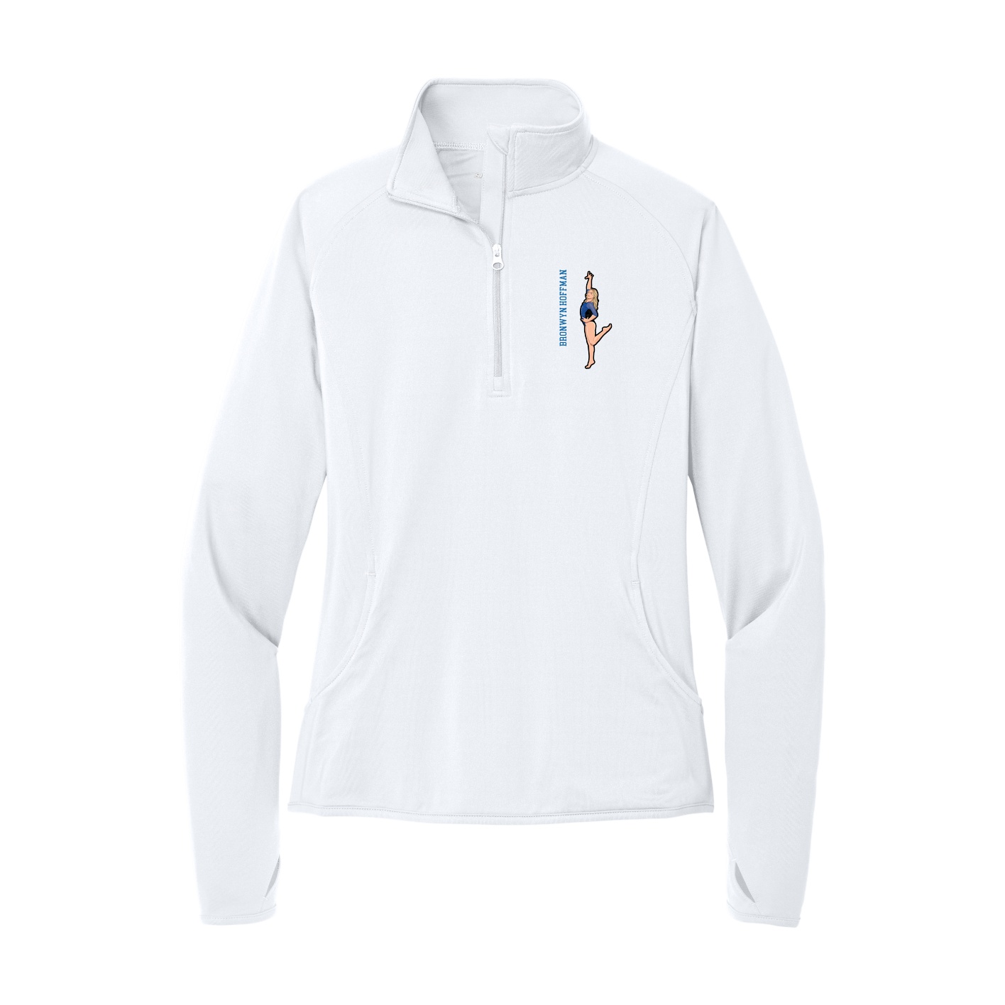 Women's Q-Zip Pullover — Name Vertical in White