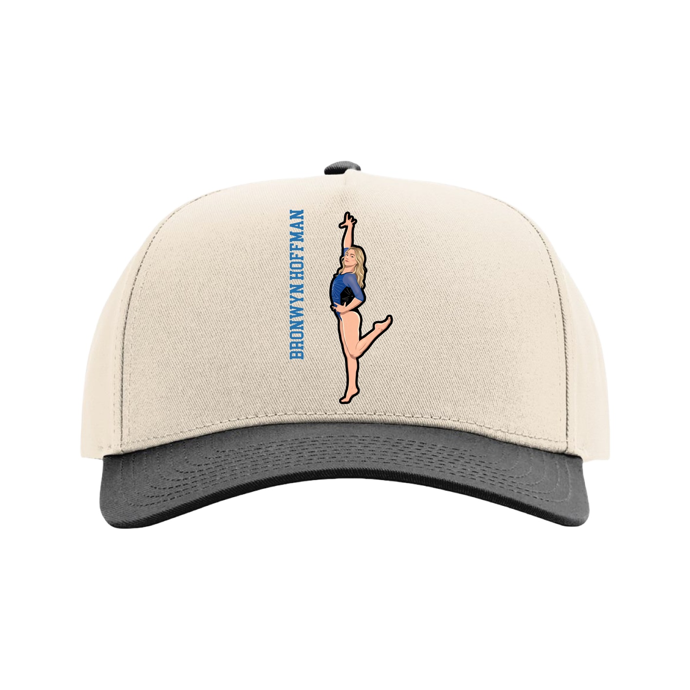 Full Fabric Five-Panel Champ Cap — Name Vertical in Cream/Black