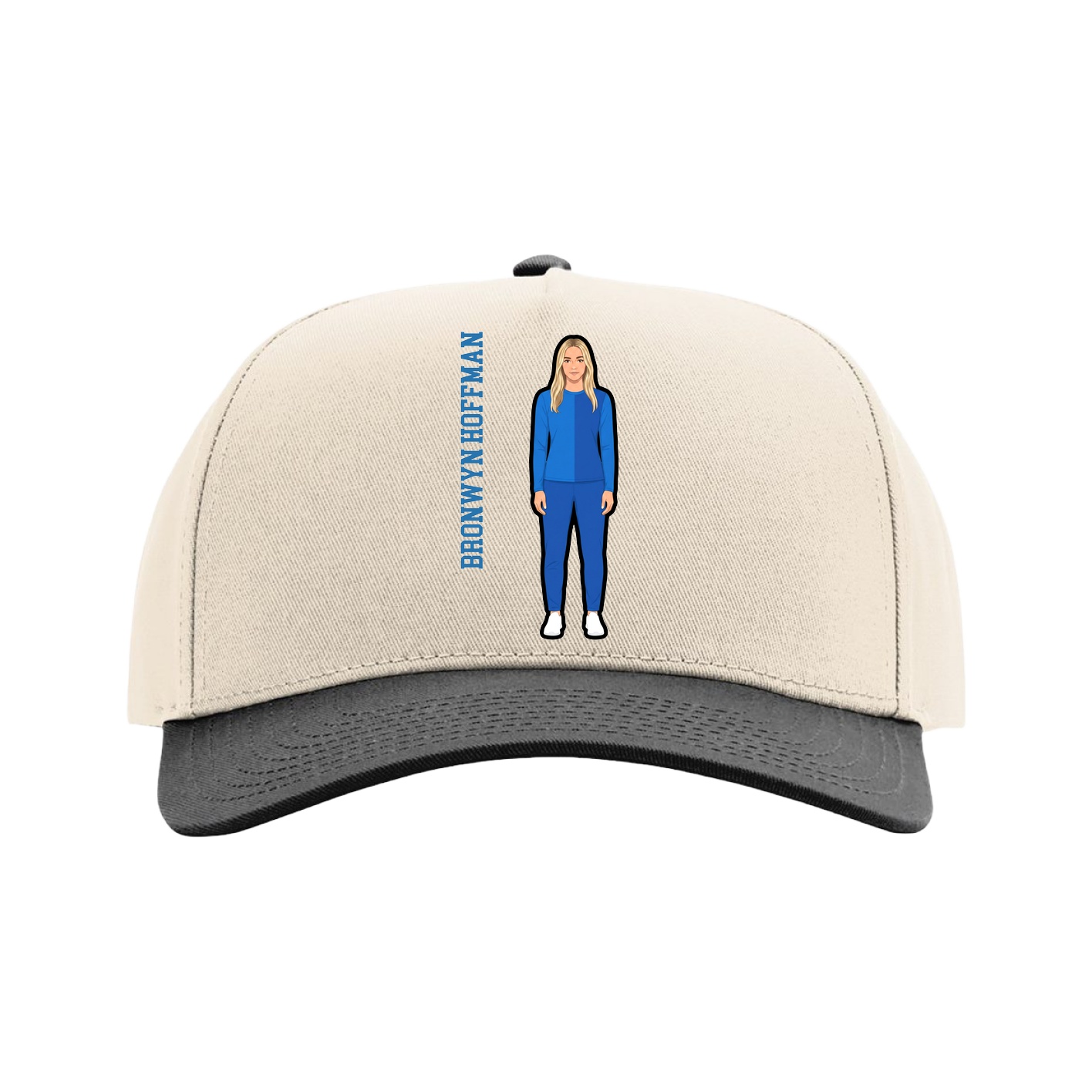 Full Fabric Five-Panel Champ Cap — Name Vertical in Cream/Black