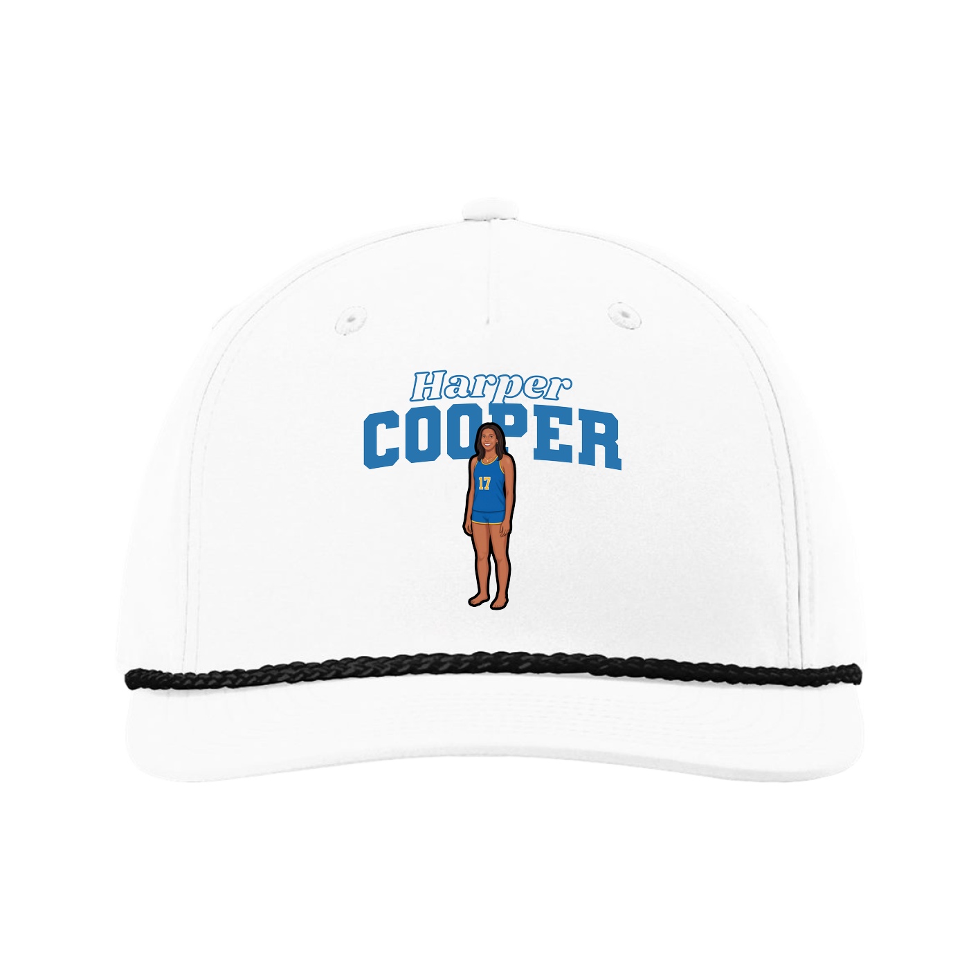 Five-Panel Classic Rope Cap — Name Arch in White