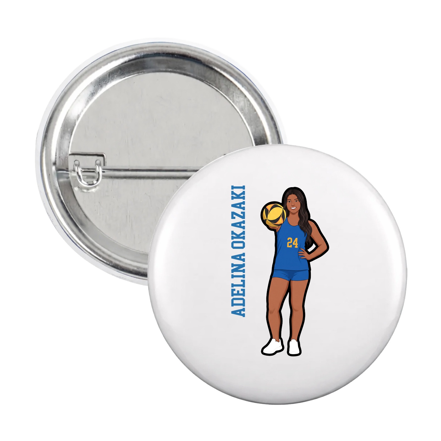 Game Day Button — Name Vertical in White