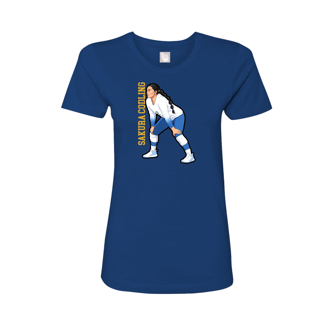 Fitted Women's Tee — Name Vertical in Royal