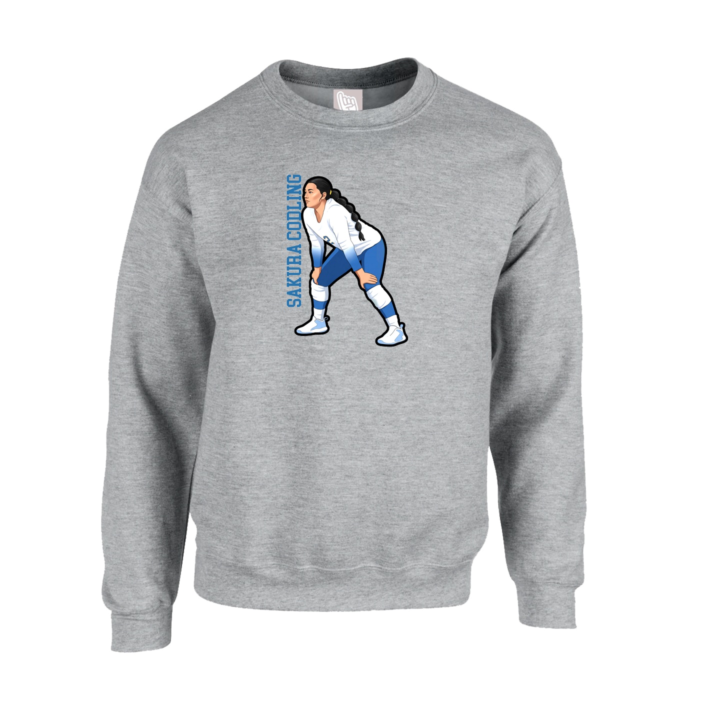Fleece Crew — Name Vertical in Grey