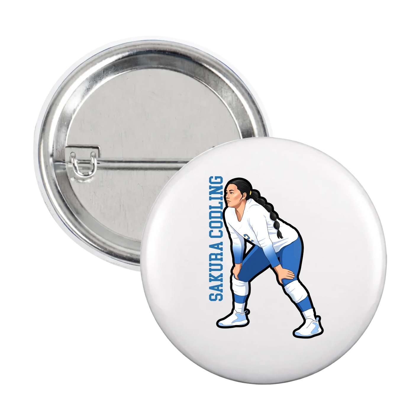 Game Day Button — Name Vertical in White