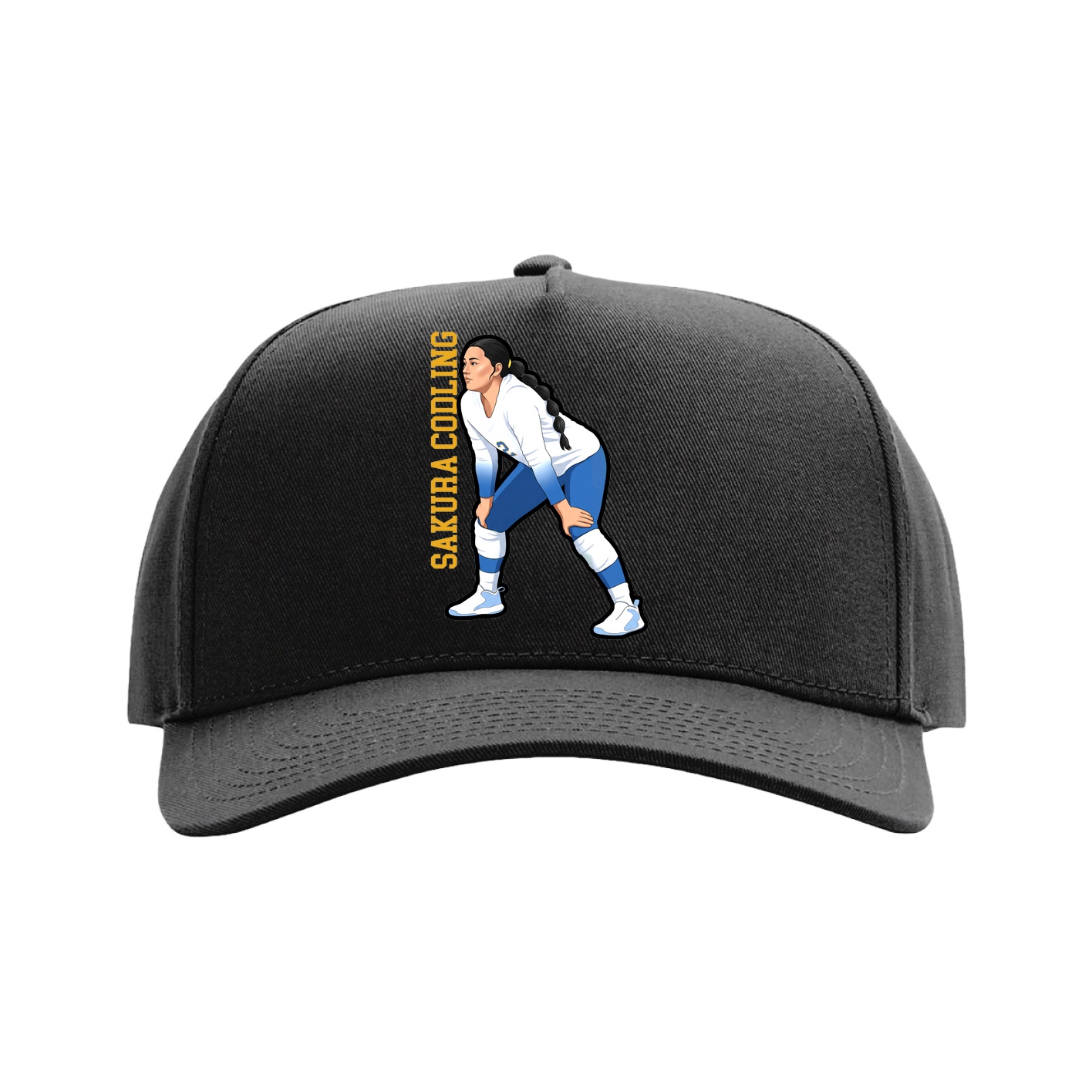 Full Fabric Five-Panel Champ Cap — Name Vertical in Black