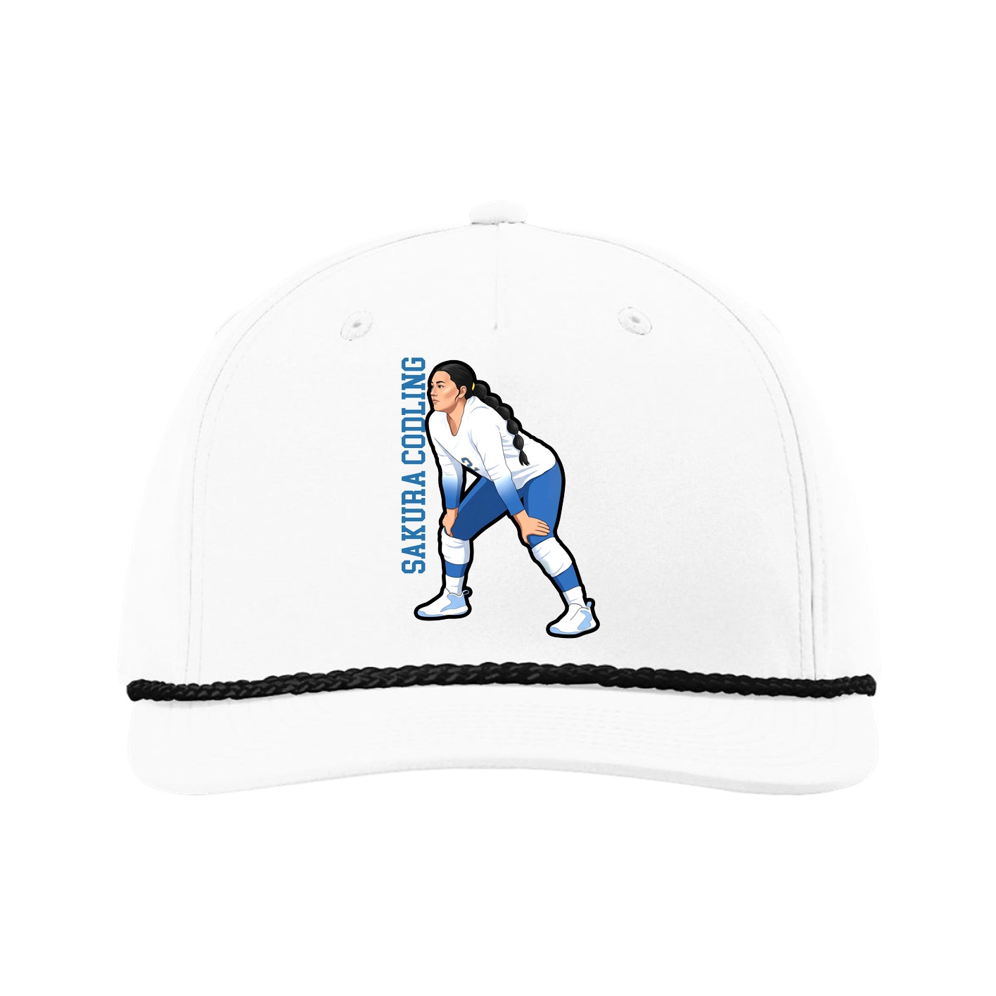 Five-Panel Classic Rope Cap — Name Vertical in White