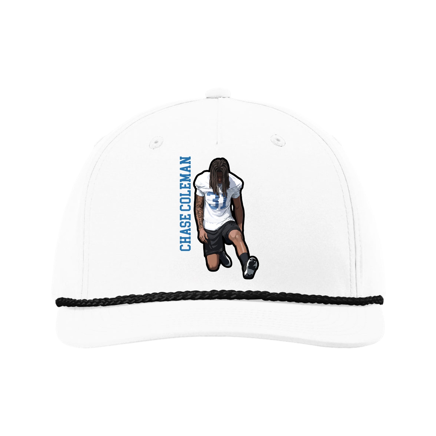 Five-Panel Classic Rope Cap — Name Vertical in White