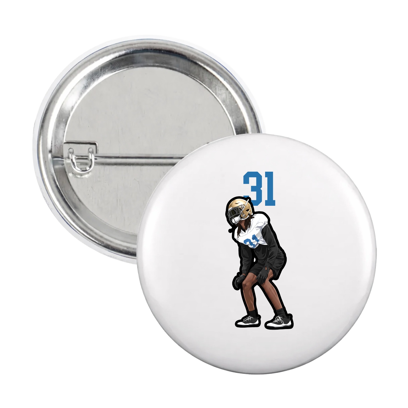 Game Day Button — Number Top in White