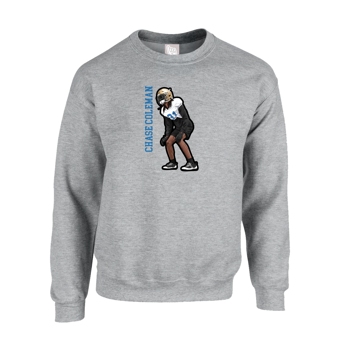 Fleece Crew — Name Vertical in Grey