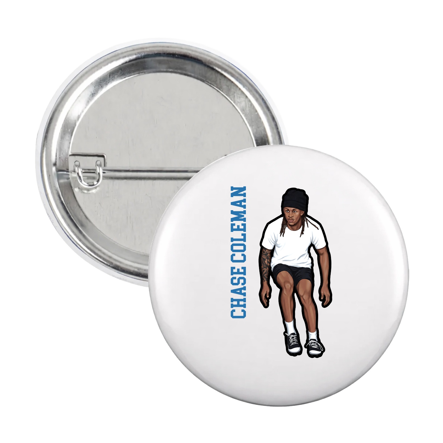 Game Day Button — Name Vertical in White
