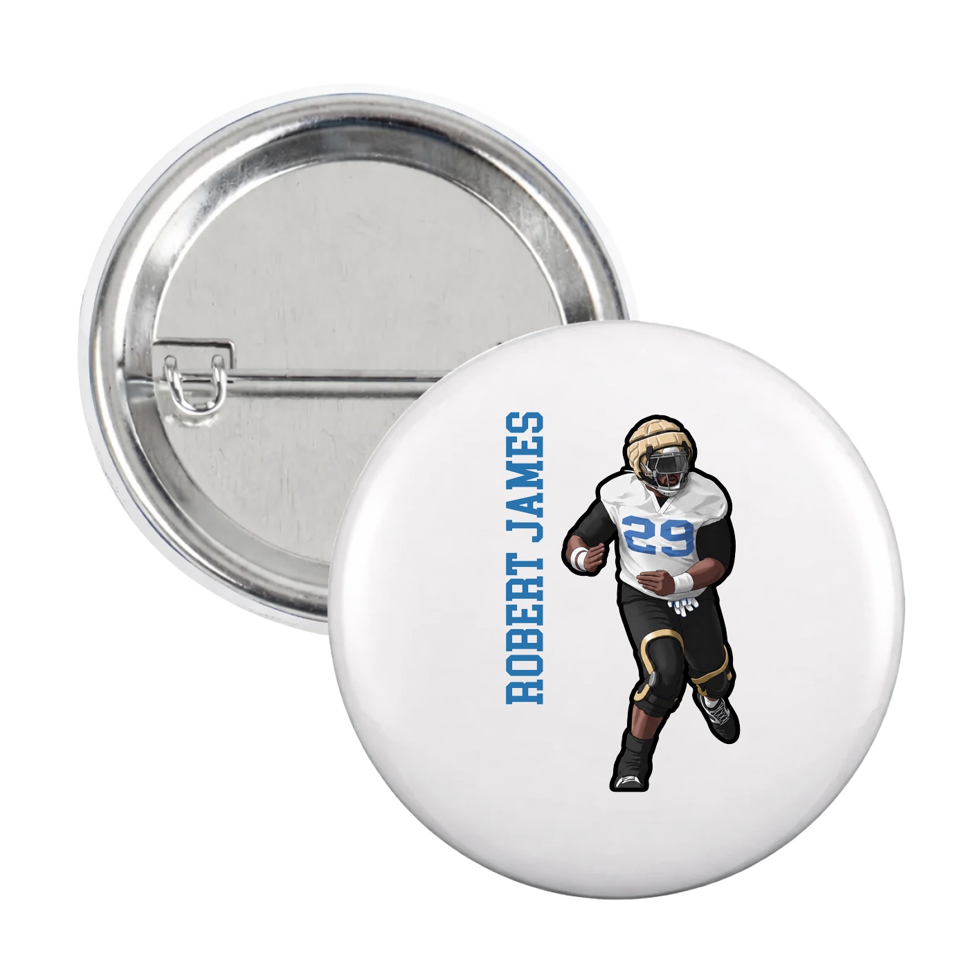 Game Day Button — Name Vertical in White