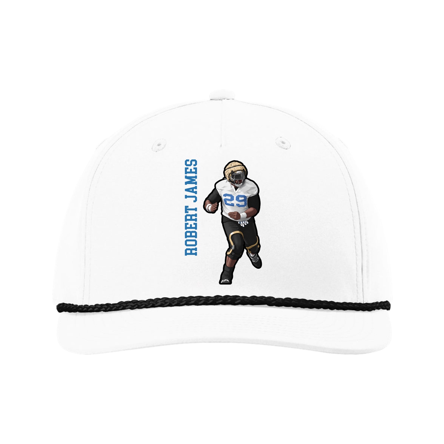 Five-Panel Classic Rope Cap — Name Vertical in White