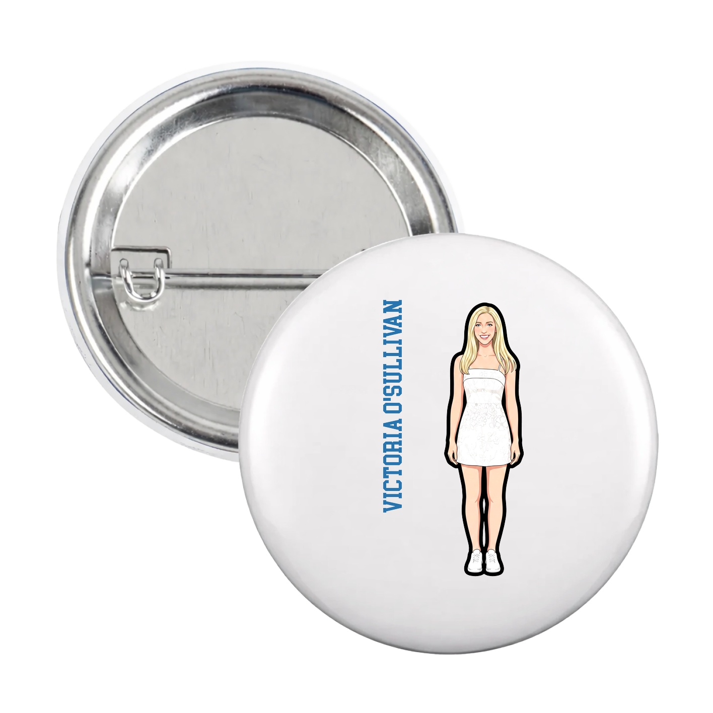 Game Day Button — Name Vertical in White