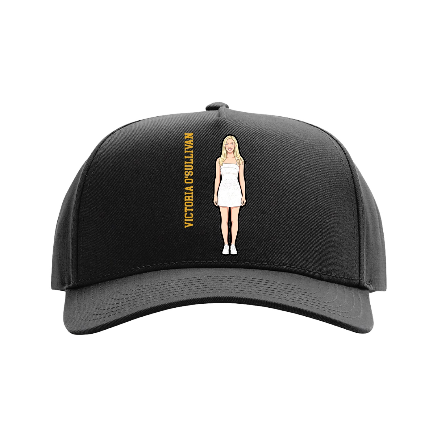 Full Fabric Five-Panel Champ Cap — Name Vertical in Black