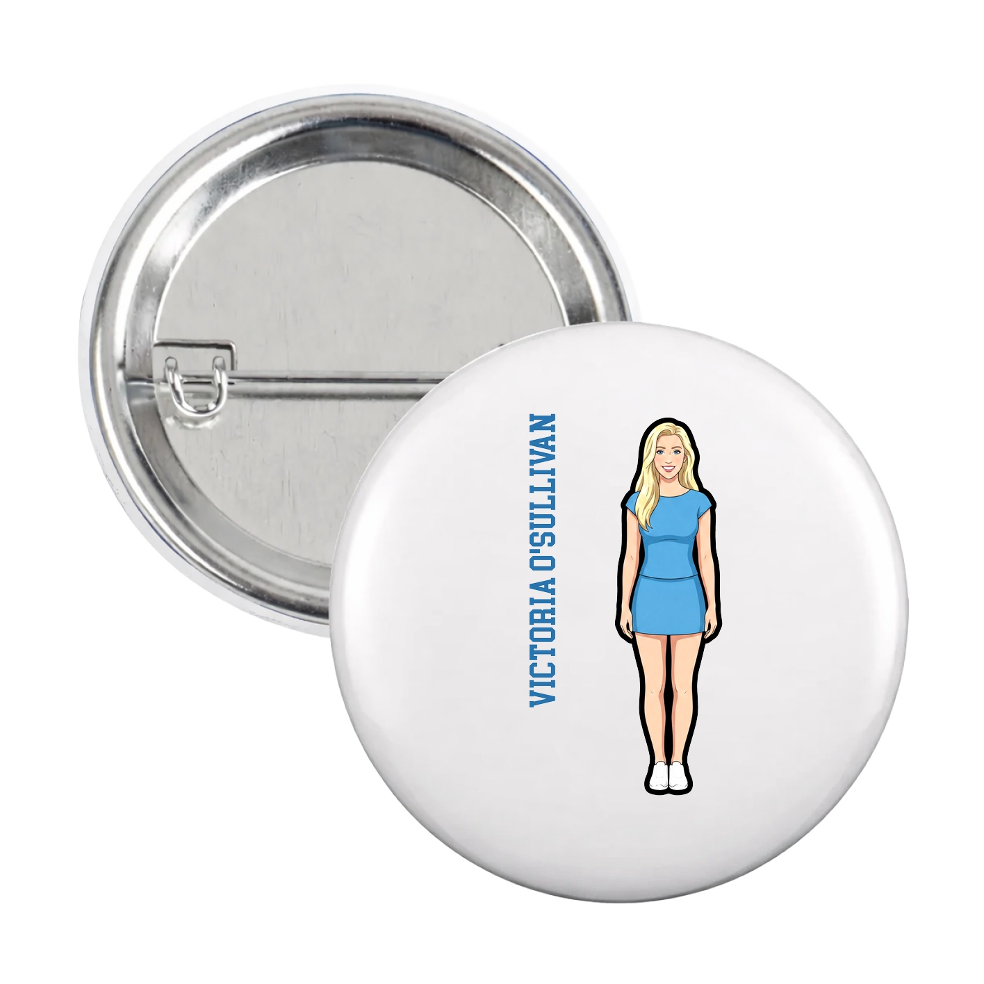 Game Day Button — Name Vertical in White