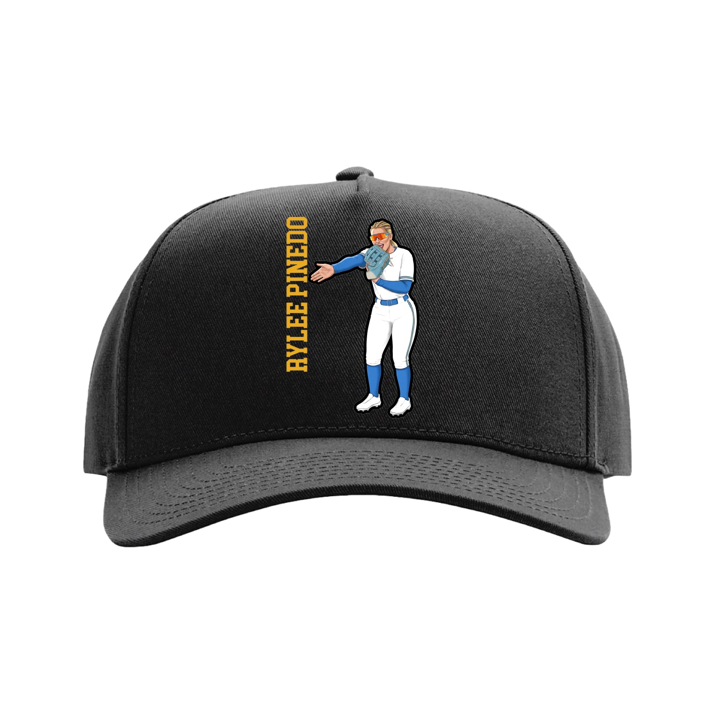 Full Fabric Five-Panel Champ Cap — Name Vertical in Black