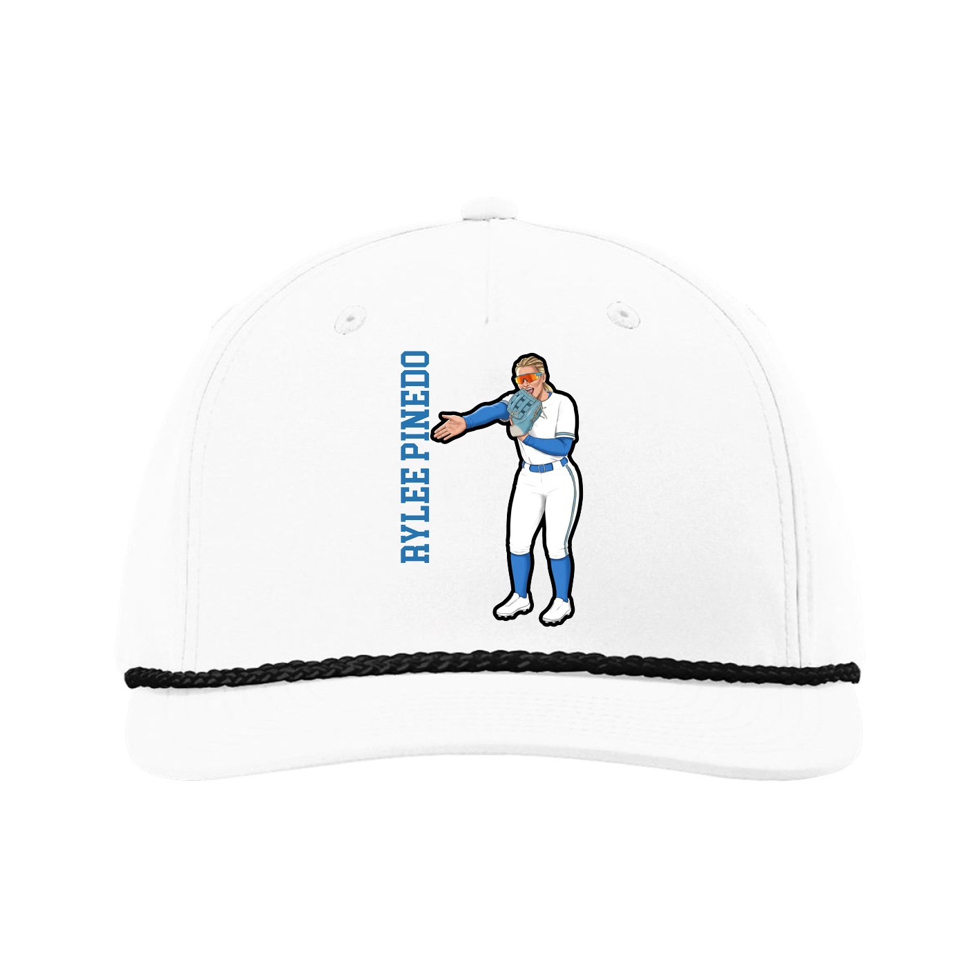 Five-Panel Classic Rope Cap — Name Vertical in White