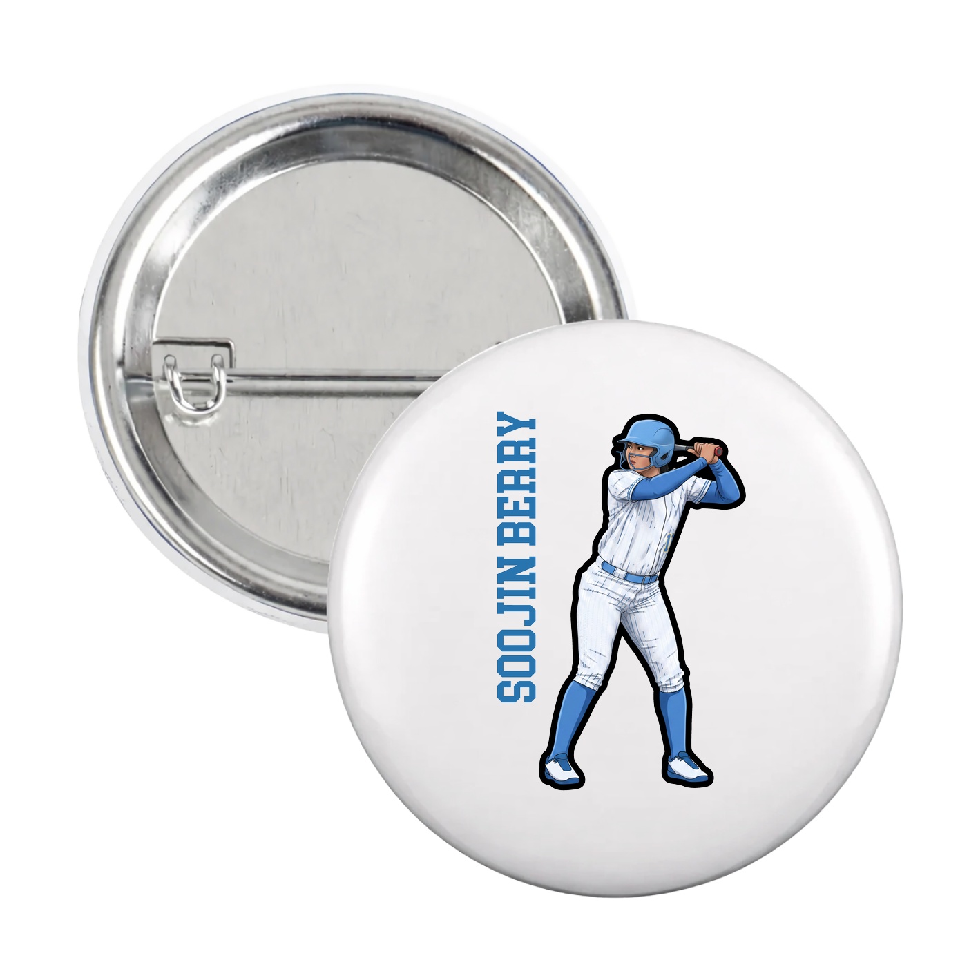 Game Day Button — Name Vertical in White