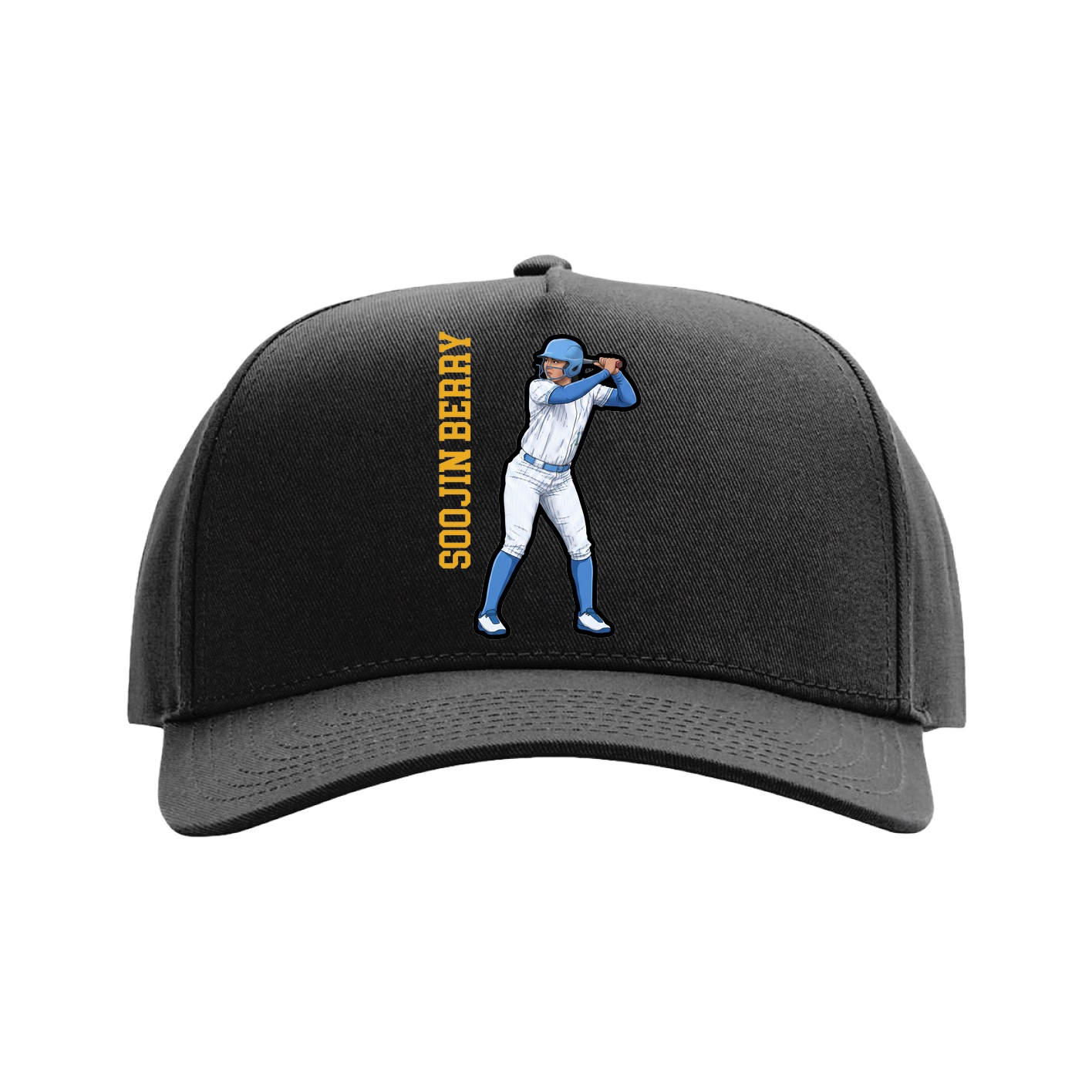Full Fabric Five-Panel Champ Cap — Name Vertical in Black