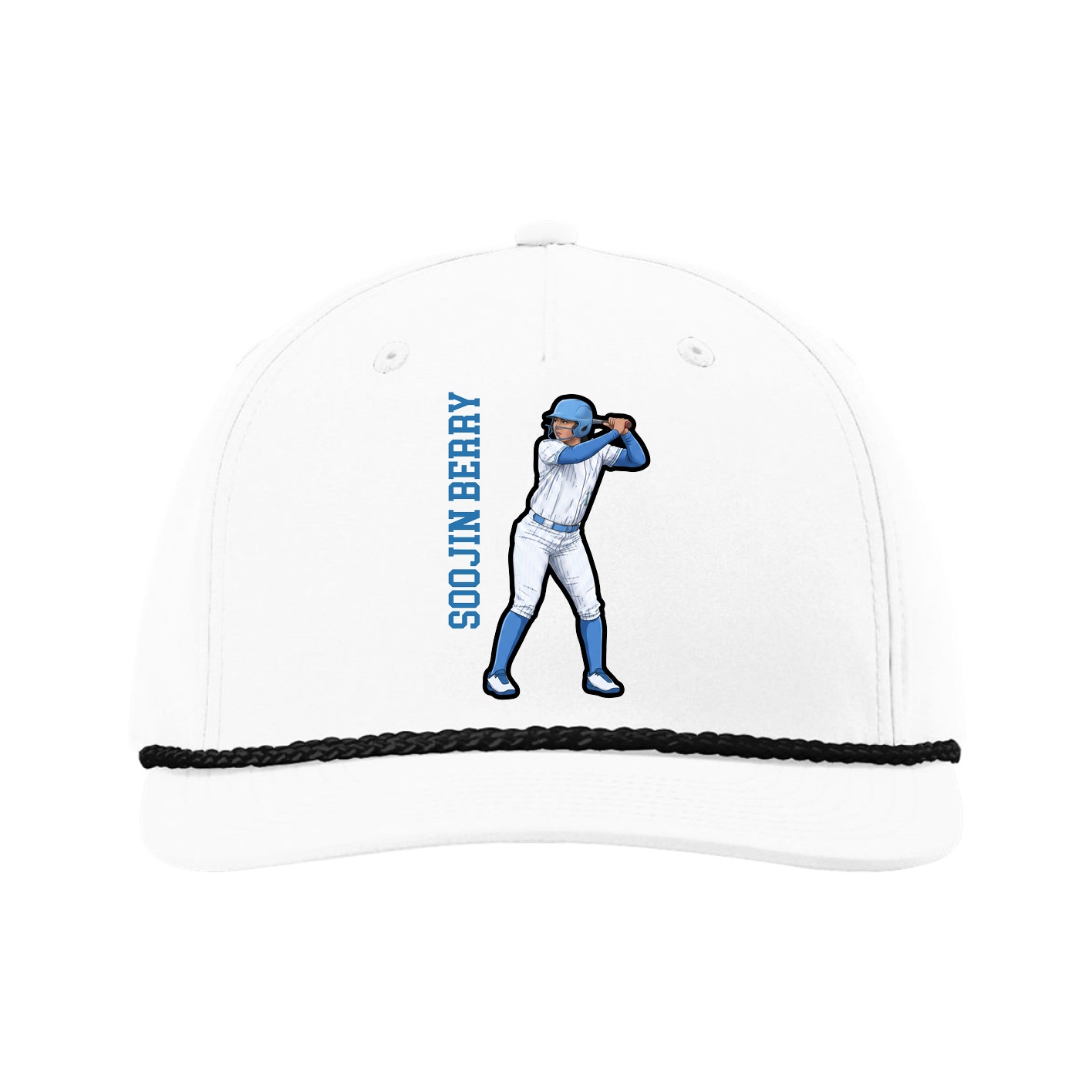 Five-Panel Classic Rope Cap — Name Vertical in White