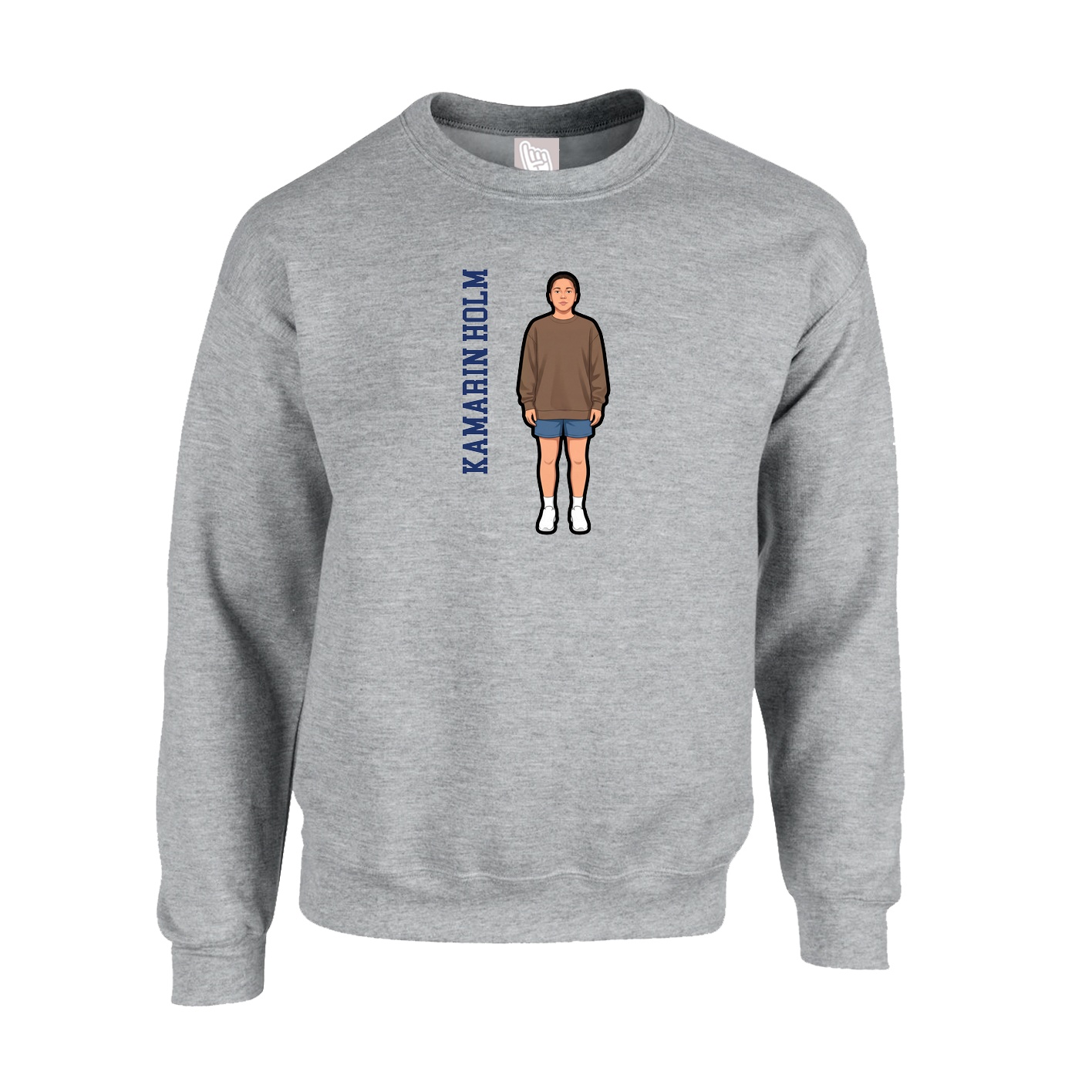 Fleece Crew — Name Vertical in Grey
