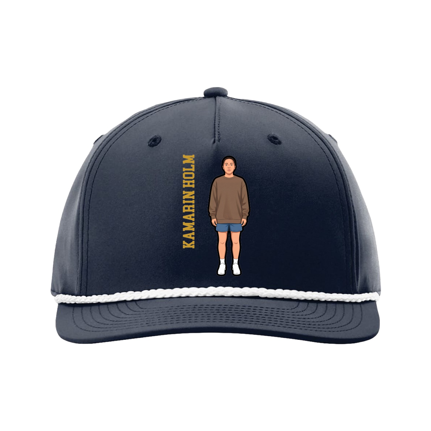 Five-Panel Classic Rope Cap — Name Vertical in Navy