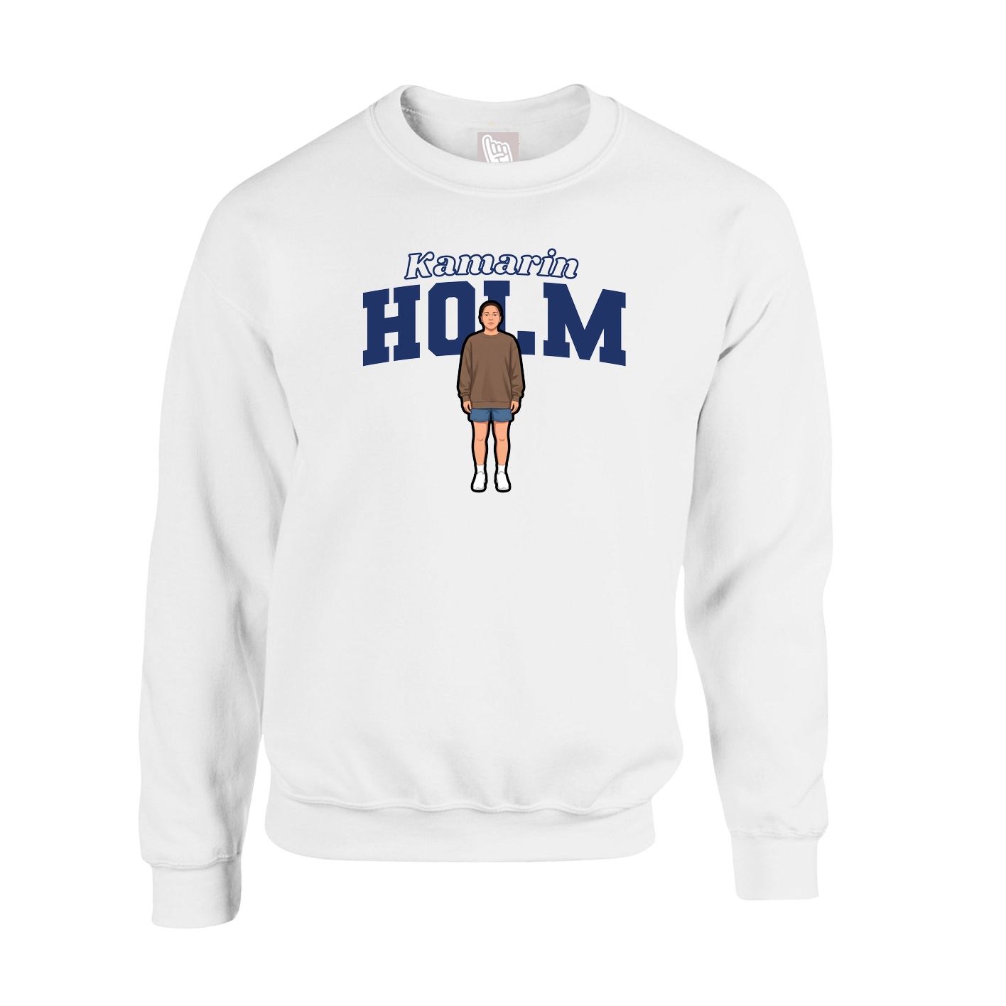 Fleece Crew — Name Arch in White