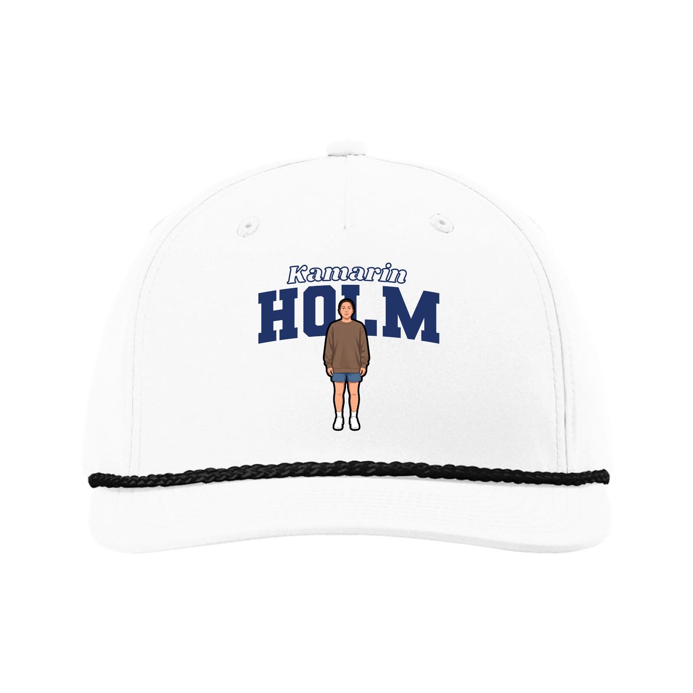 Five-Panel Classic Rope Cap — Name Arch in White