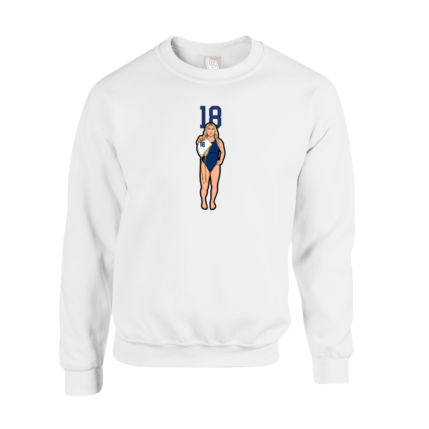 Fleece Crew — Number Top in White