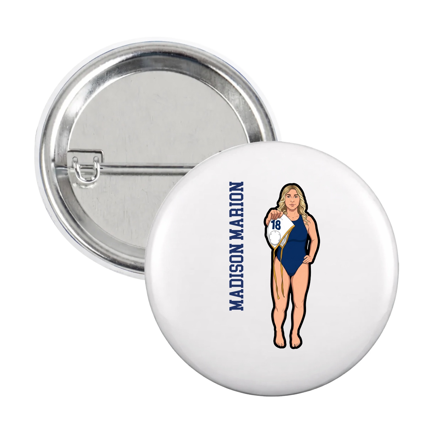 Game Day Button — Name Vertical in White