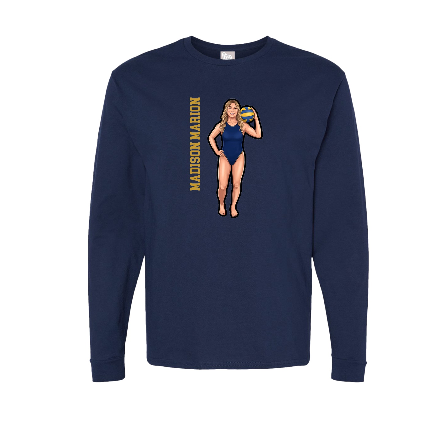 Long Sleeve Tee — Name Vertical in Navy