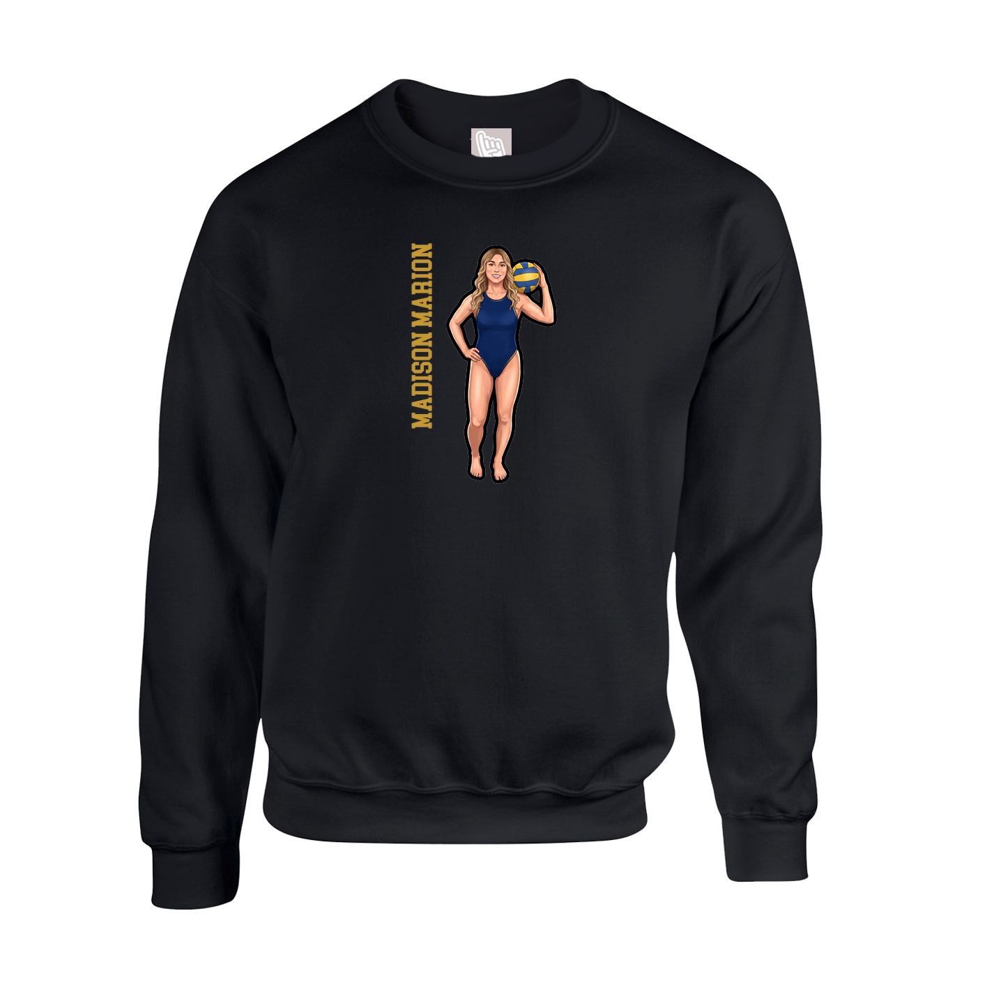 Fleece Crew — Name Vertical in Black