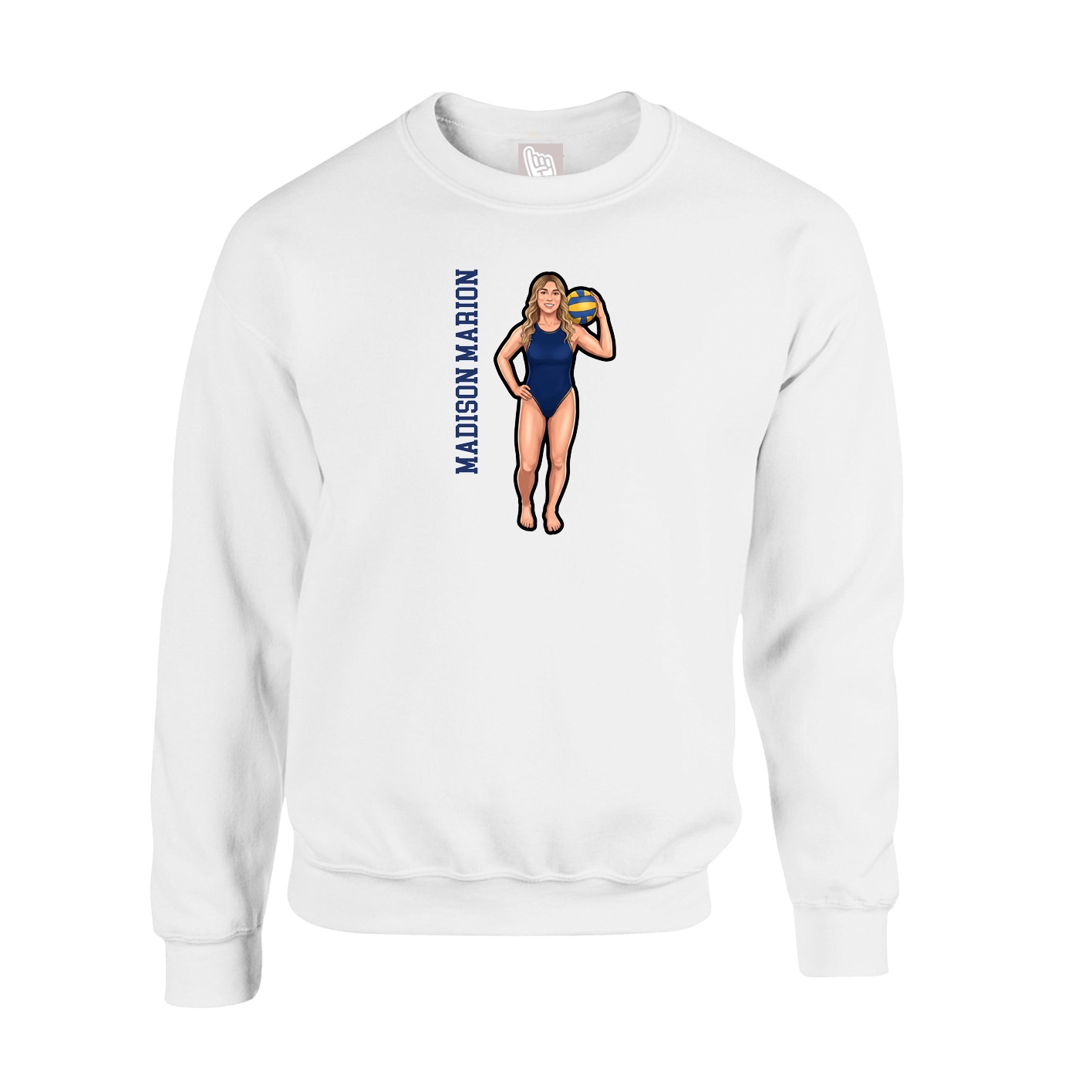 Fleece Crew — Name Vertical in White