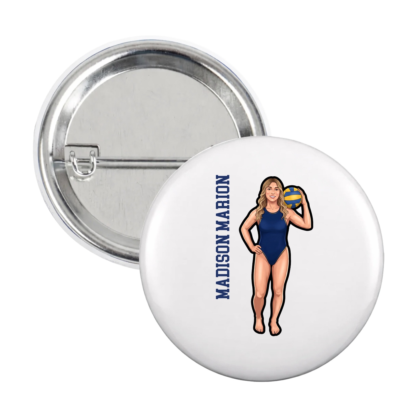 Game Day Button — Name Vertical in White
