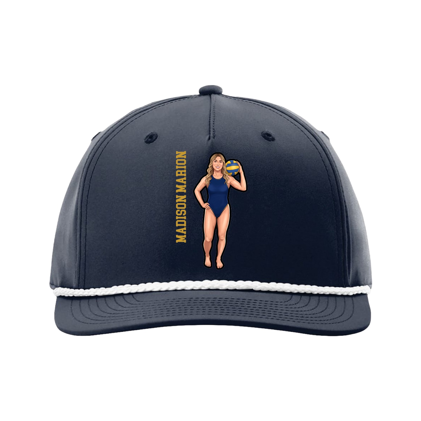 Five-Panel Classic Rope Cap — Name Vertical in Navy